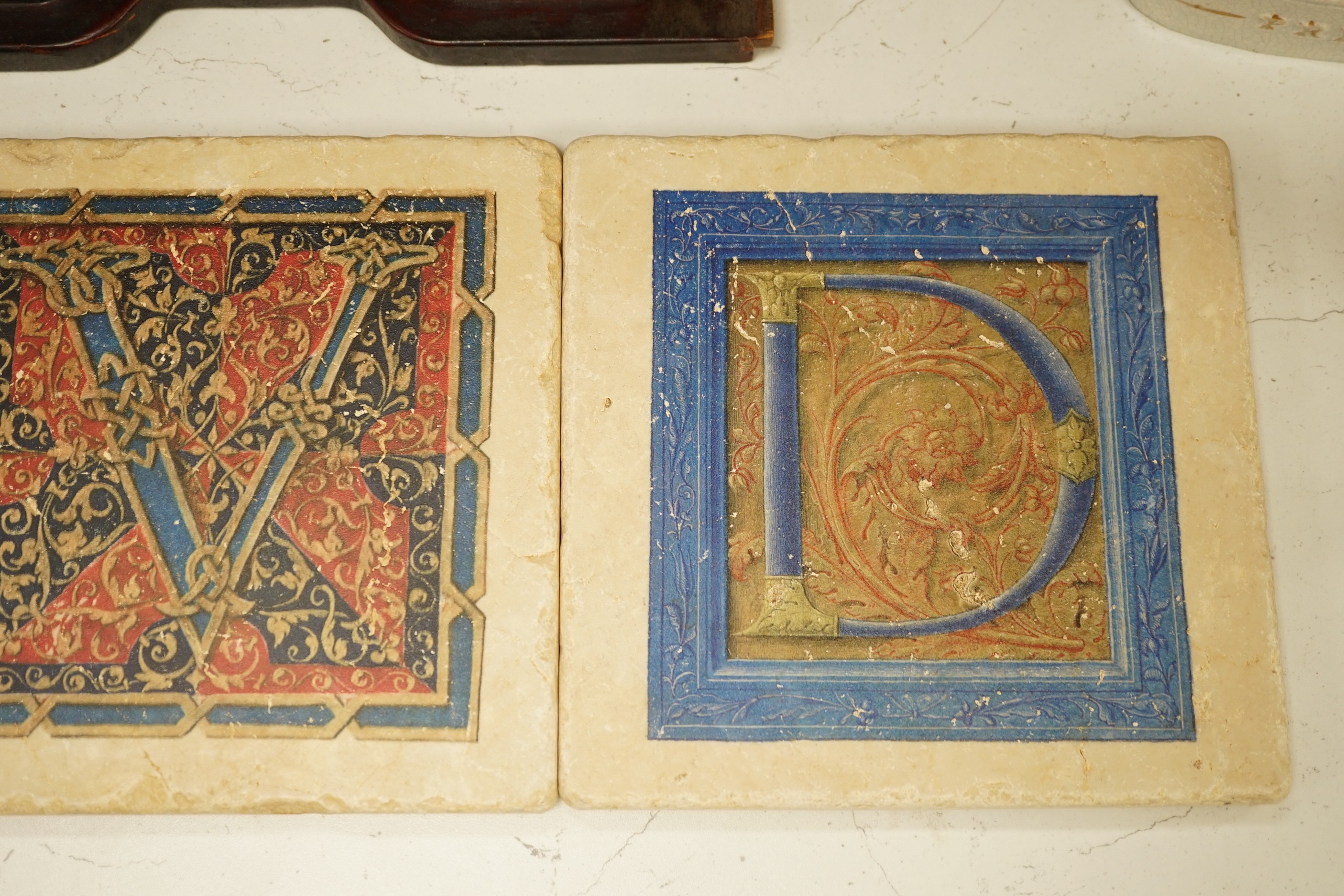 Five resin Vatican library tiles. 20cm sq